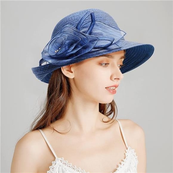 Women Organza Derby Church Wedding Hat - Picture 4 of 6